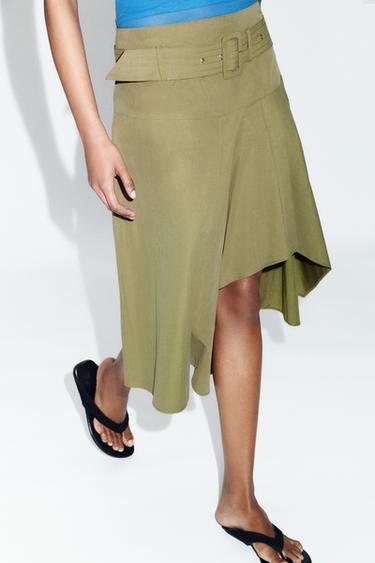 FALDA MIDI CINTURÓN - Khaki de Zara