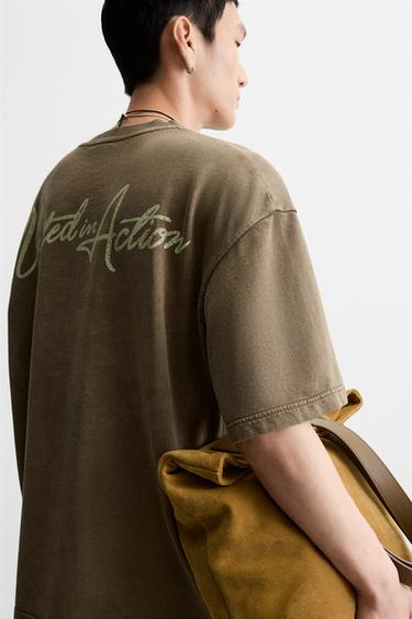 WASHED SWEATSHIRT WITH SLOGAN - Brown by Zara - Image 5