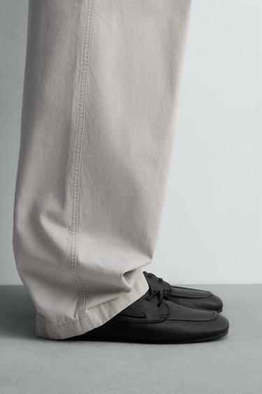 Zara LEATHER BOAT SHOES - Black - Image 0