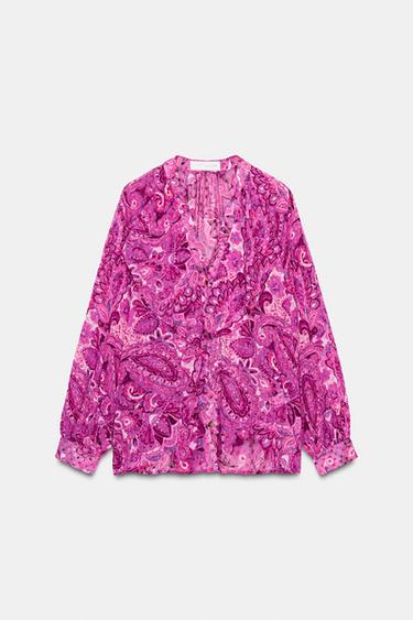 Zara RUFFLED PRINT SHIRT - Pinks