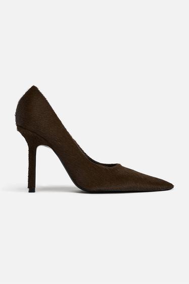 LEATHER HIGH-HEEL SHOES - Brown by Zara
