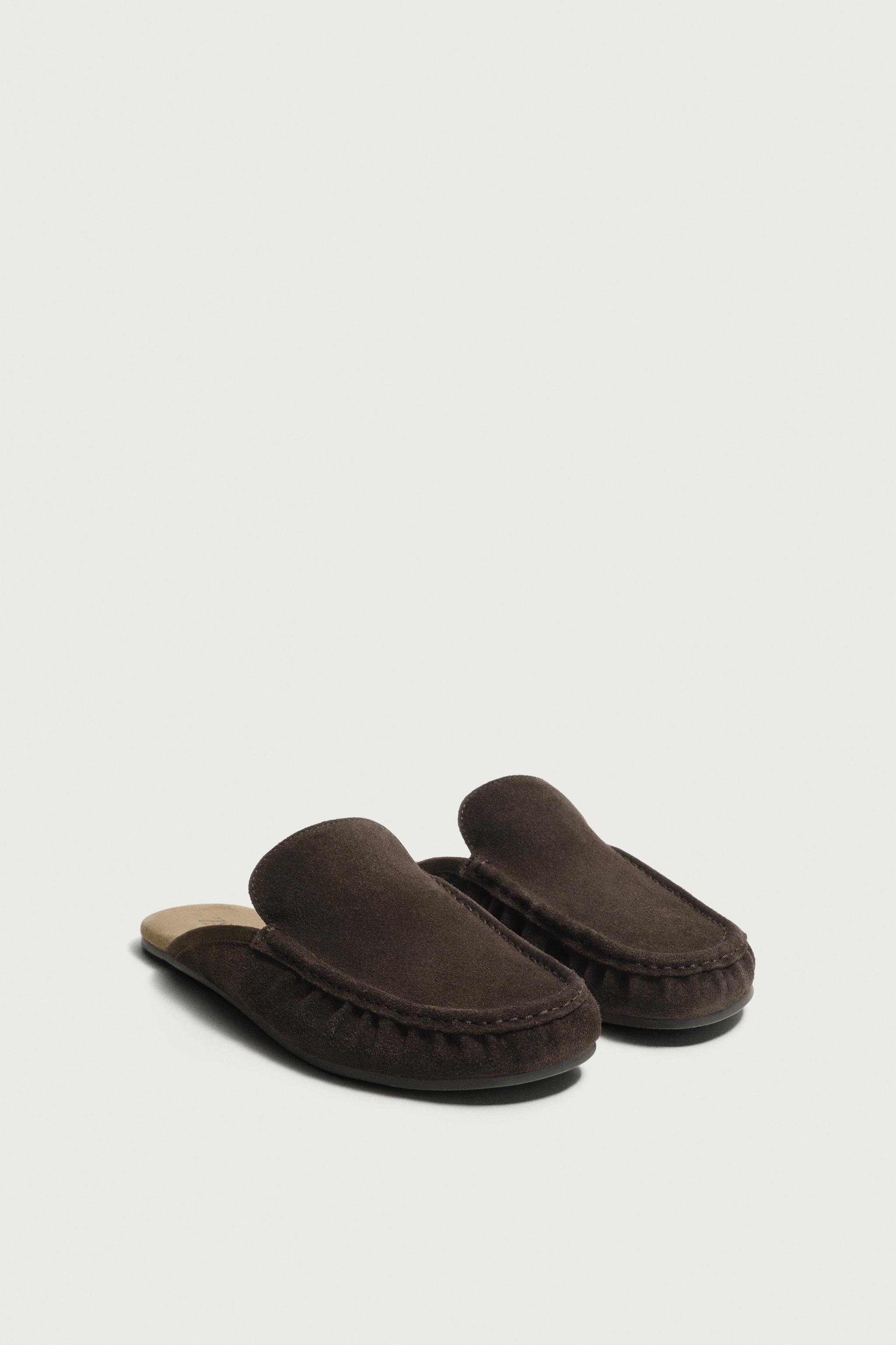LEATHER MULE LOAFERS — Brown