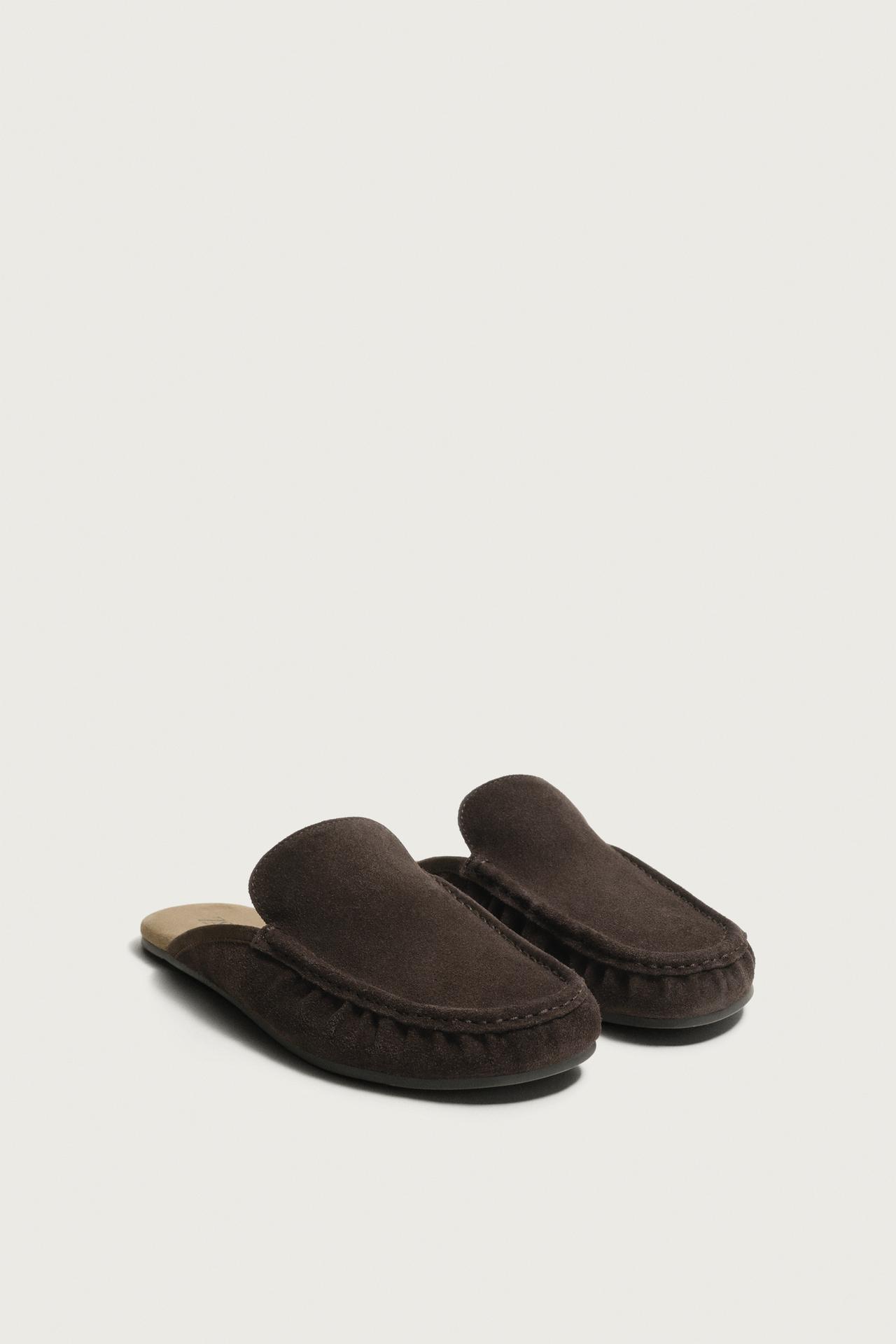 LEATHER SLINGBACK LOAFERS — Brown