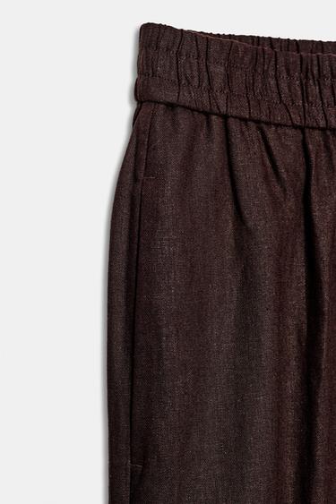 PANTALÓN RECTO CON LINO - Marrón oscuro de Zara