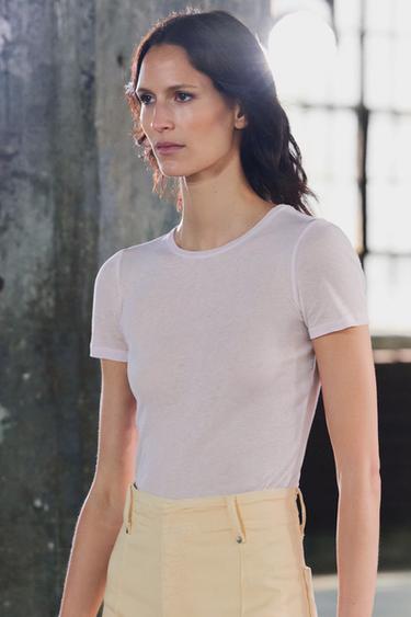 SUPIMA® COTTON T-SHIRT - Light pink by Zara - Image 1