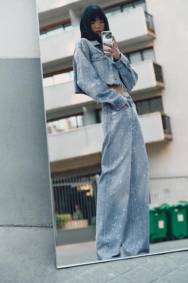 JAQUETA CROPPED DENIM TRF ESTRÀS - Blau de Zara - Imatge 0