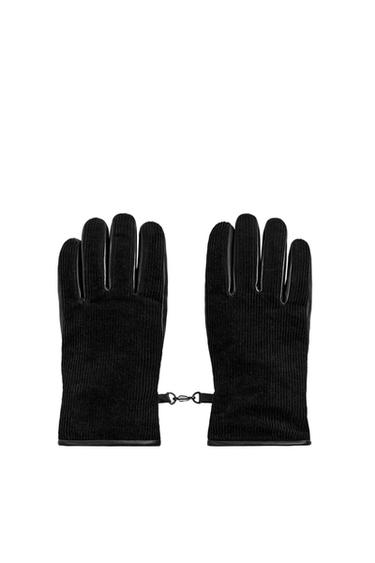 CONTRAST LEATHER AND CORDUROY GLOVES