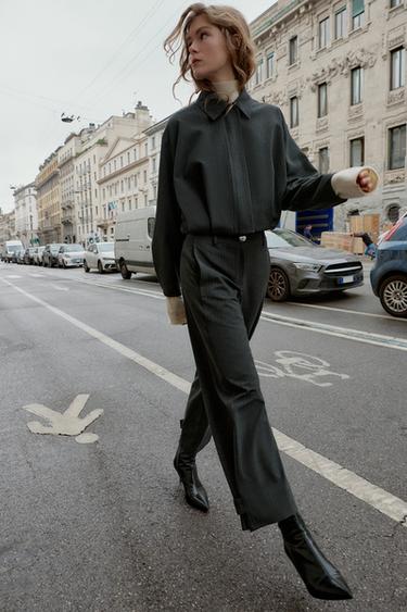 Zara 細條紋短版飛行員外套 - 灰色