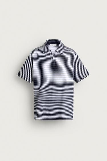STRIPED REGULAR FIT FLOWY POLO POLO SHIRT — striped 1