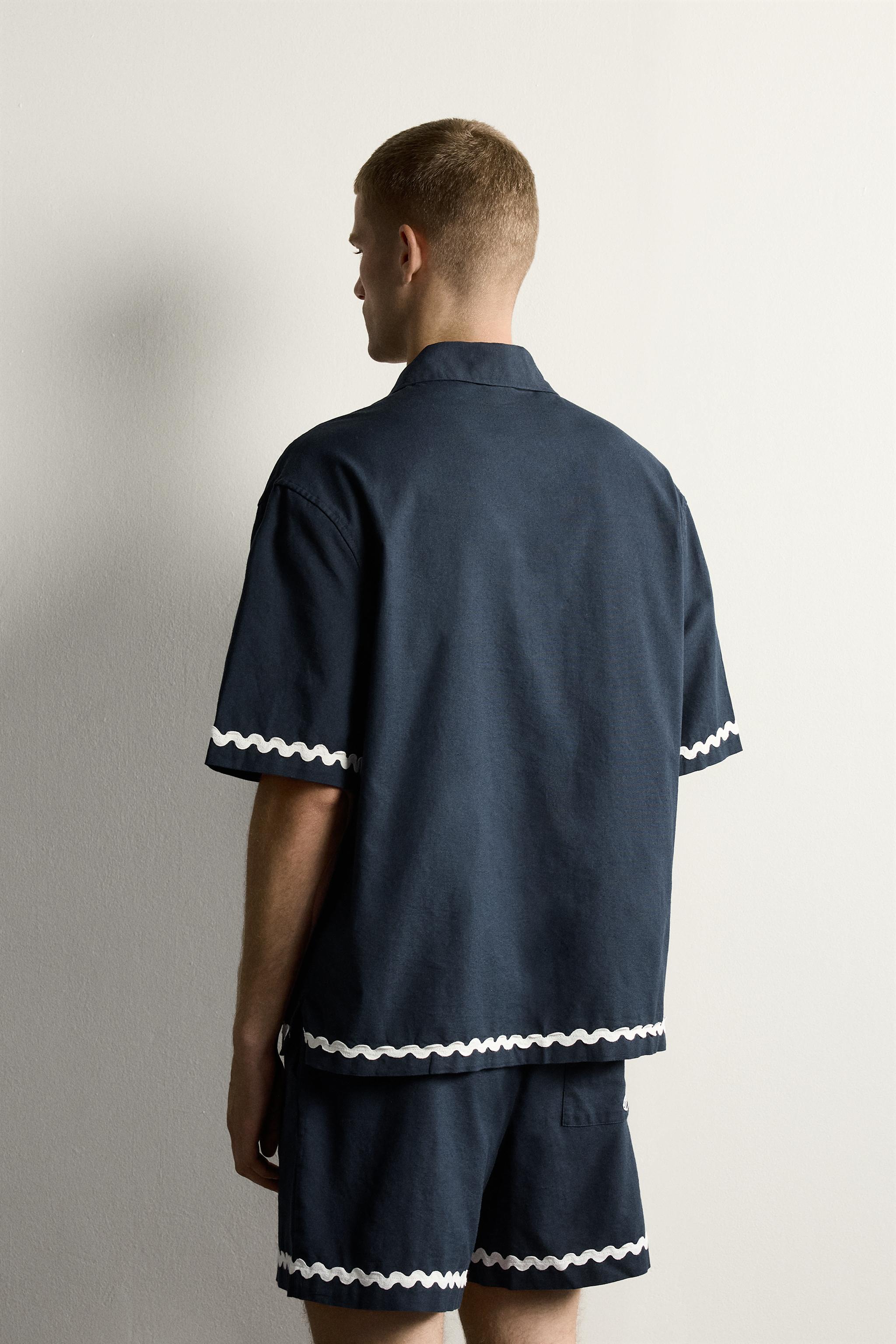 Мужские рубашки Zara RELAXED FIT FISH EMBROIDERED SHIRT — фото 3