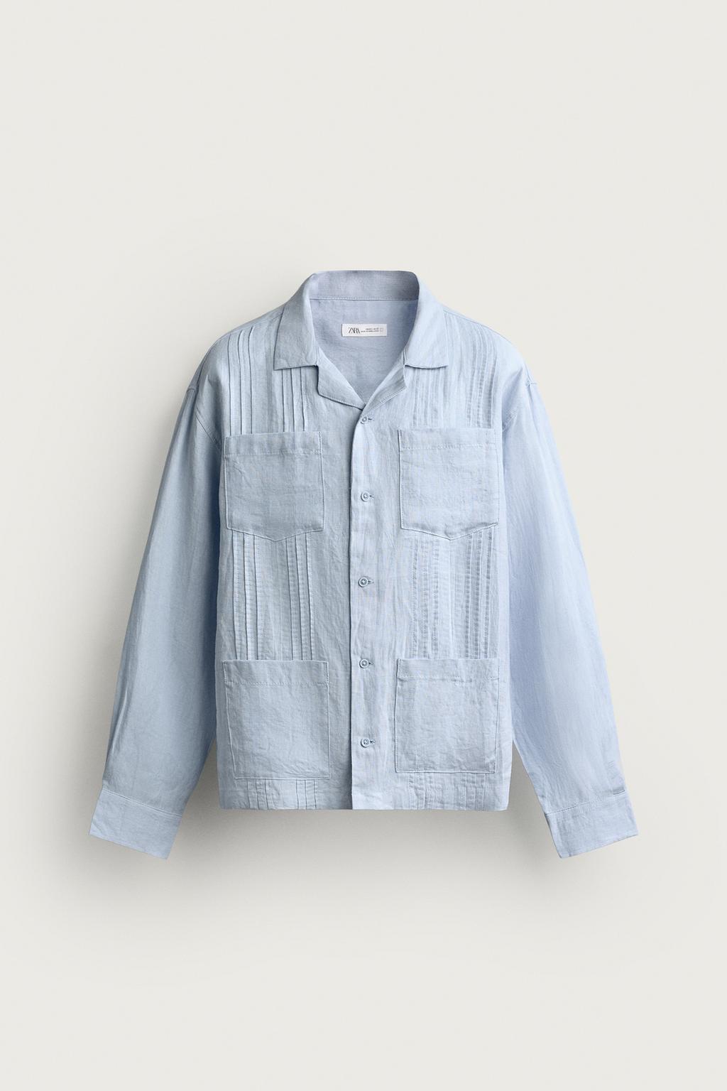 RELAXED FIT 100% LINEN PLEATED SHIRT