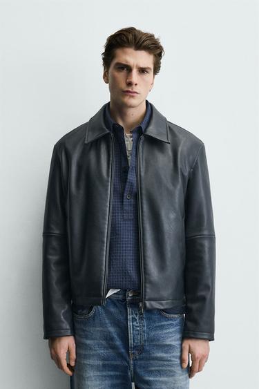 REGULAR FIT LEATHER EFFECT JACKET - Blue by Zara