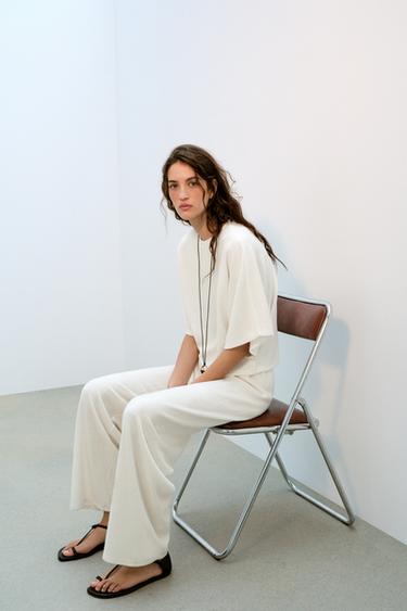 RUSTIC WIDE-LEG TROUSERS - Ecru by Zara - Image 2