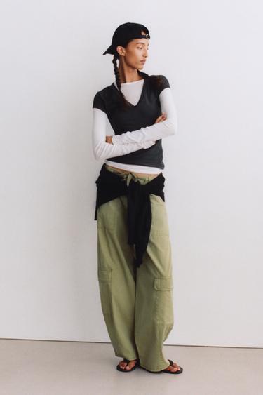 PANTALLONA OVERSIZE CARGO - Kaki e çelët nga Zara