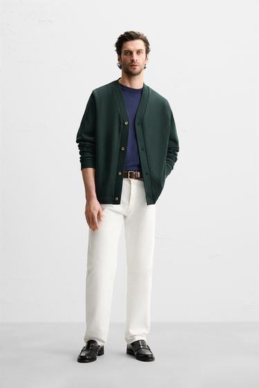 TEXTURED PIQUÉ CARDIGAN - Duck green by Zara - Image 0