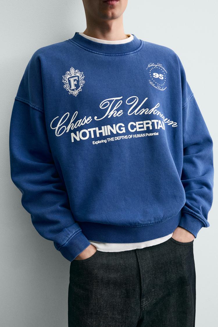 ZARA BOXY FIT PRINTED SLOGAN SWEATSHIRT