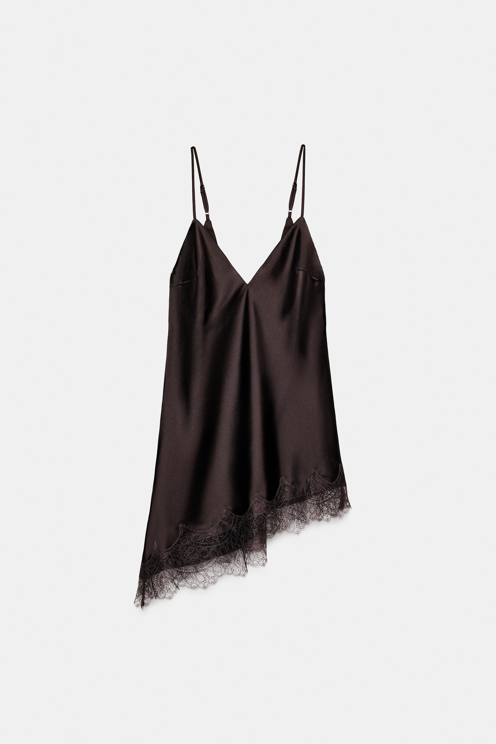 LACE-TRIMMED SATIN CAMISOLE TOP - Oyster-white | ZARA South Africa