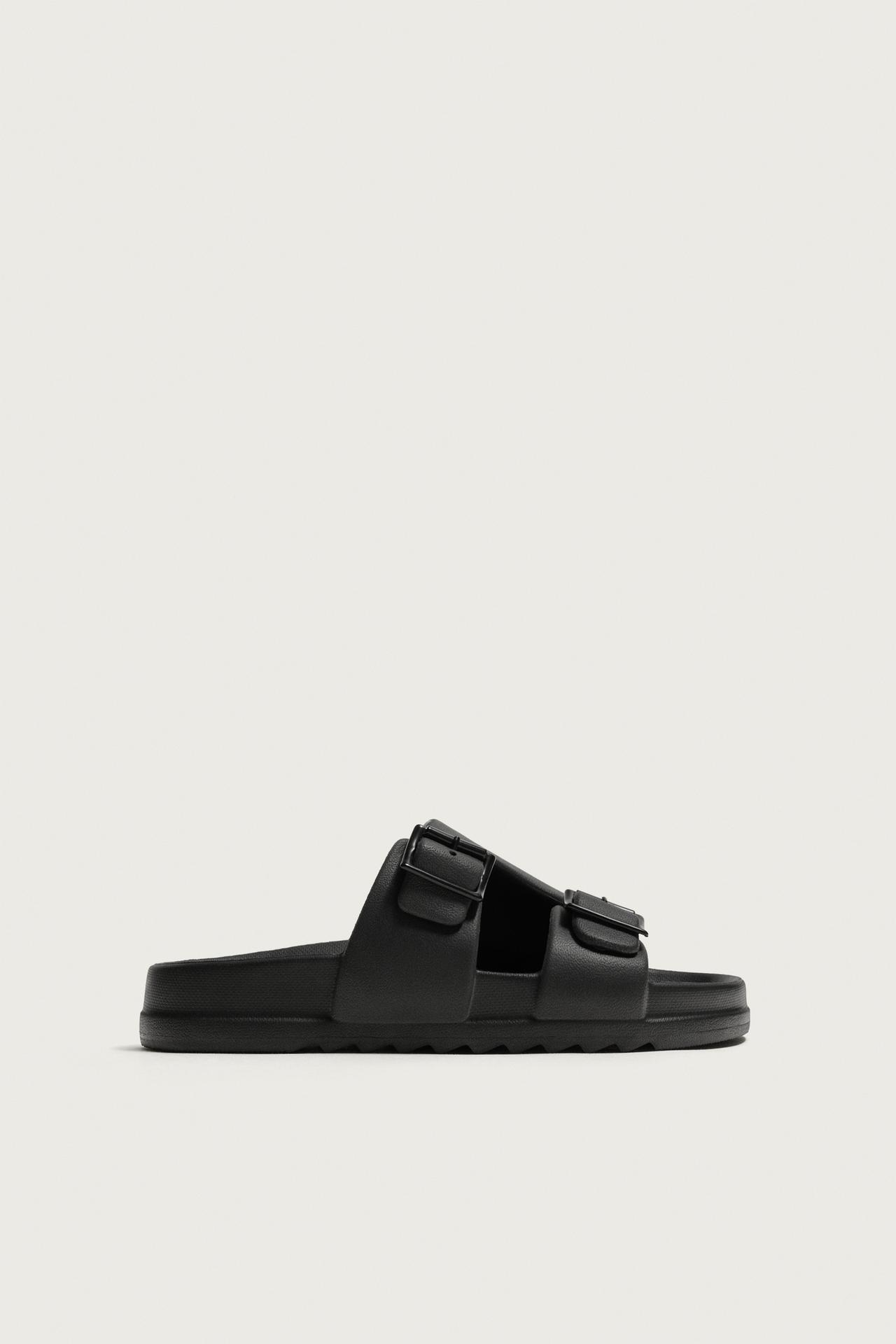 RUBBERIZED DOUBLE STRAP SANDALS — Black