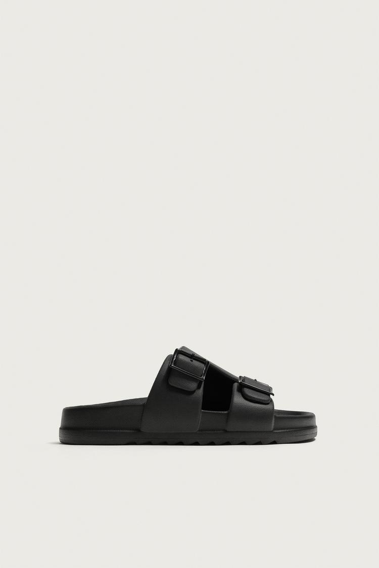 RUBBERIZED DOUBLE STRAP SANDALS — Black