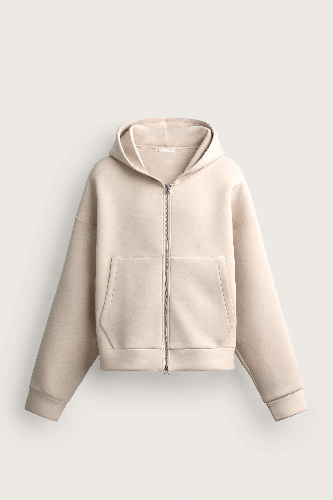 TECHNICAL FULL-ZIP HOODIE — Beige