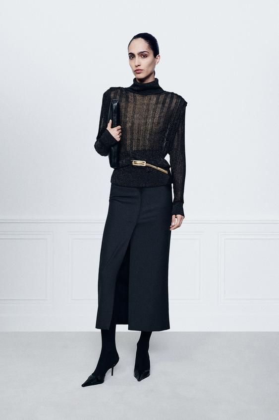 كنزة محبوكة بخيوط معدنية ووسادات كتف - أسود الخاص بـ Zara - صورة 0