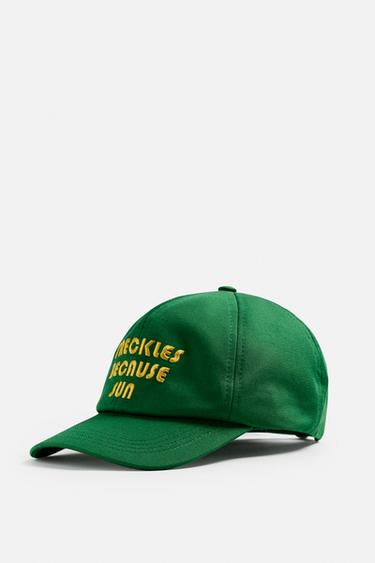 CAP WITH EMBROIDERED SLOGAN - Green by Zara