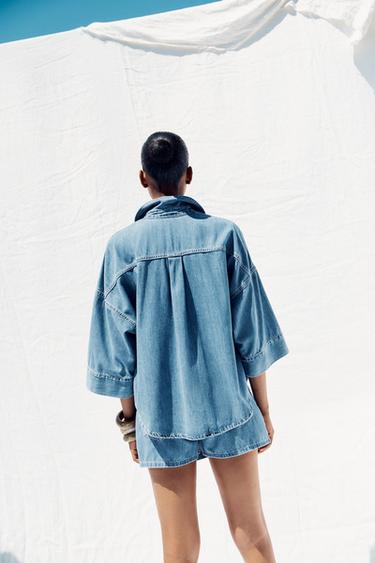 Z1975 FLOWING WIDE SLEEVE DENIM SHIRT - Mid-blue by Zara - Image 3