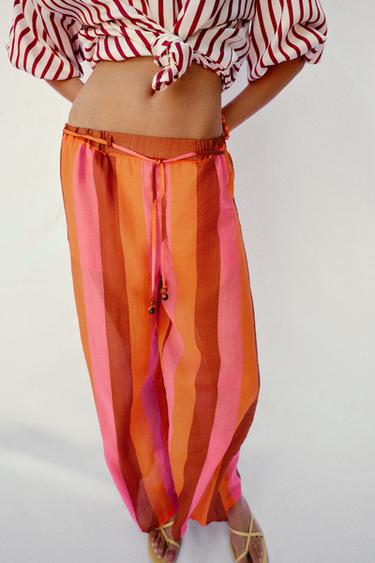 STRIPED WIDE-LEG TROUSERS - Multicoloured by Zara