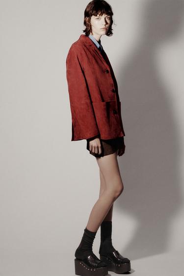 ZW COLLECTION LIMITED EDITION 100% SUEDE LEATHER BLAZER - Dark burgundy by Zara - Image 0