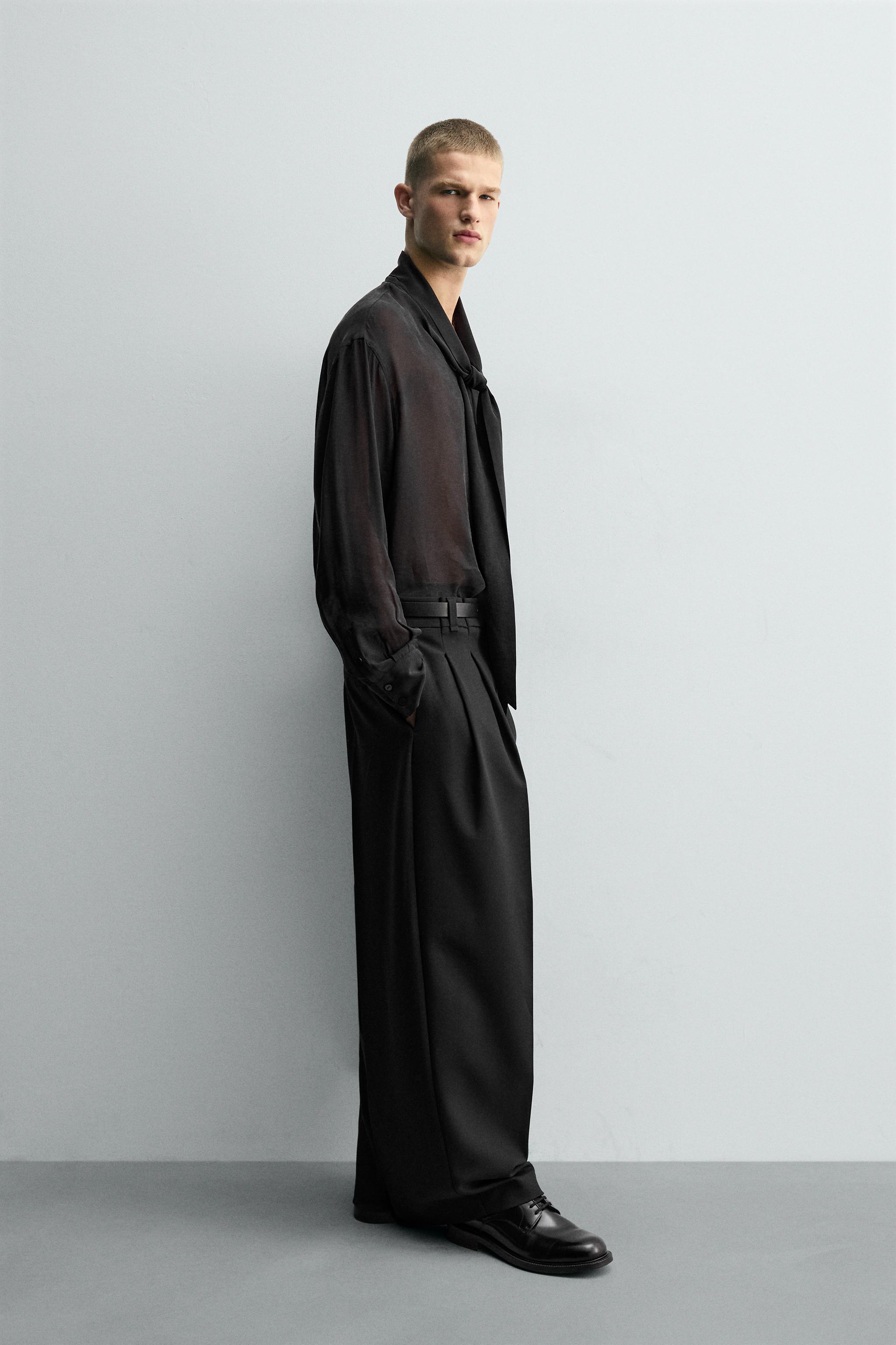 SEMI-SHEER SHIRT WITH BOW - Black | ZARA India