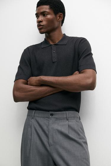 Polo col boutonné 100 % coton - Charbon de Zara