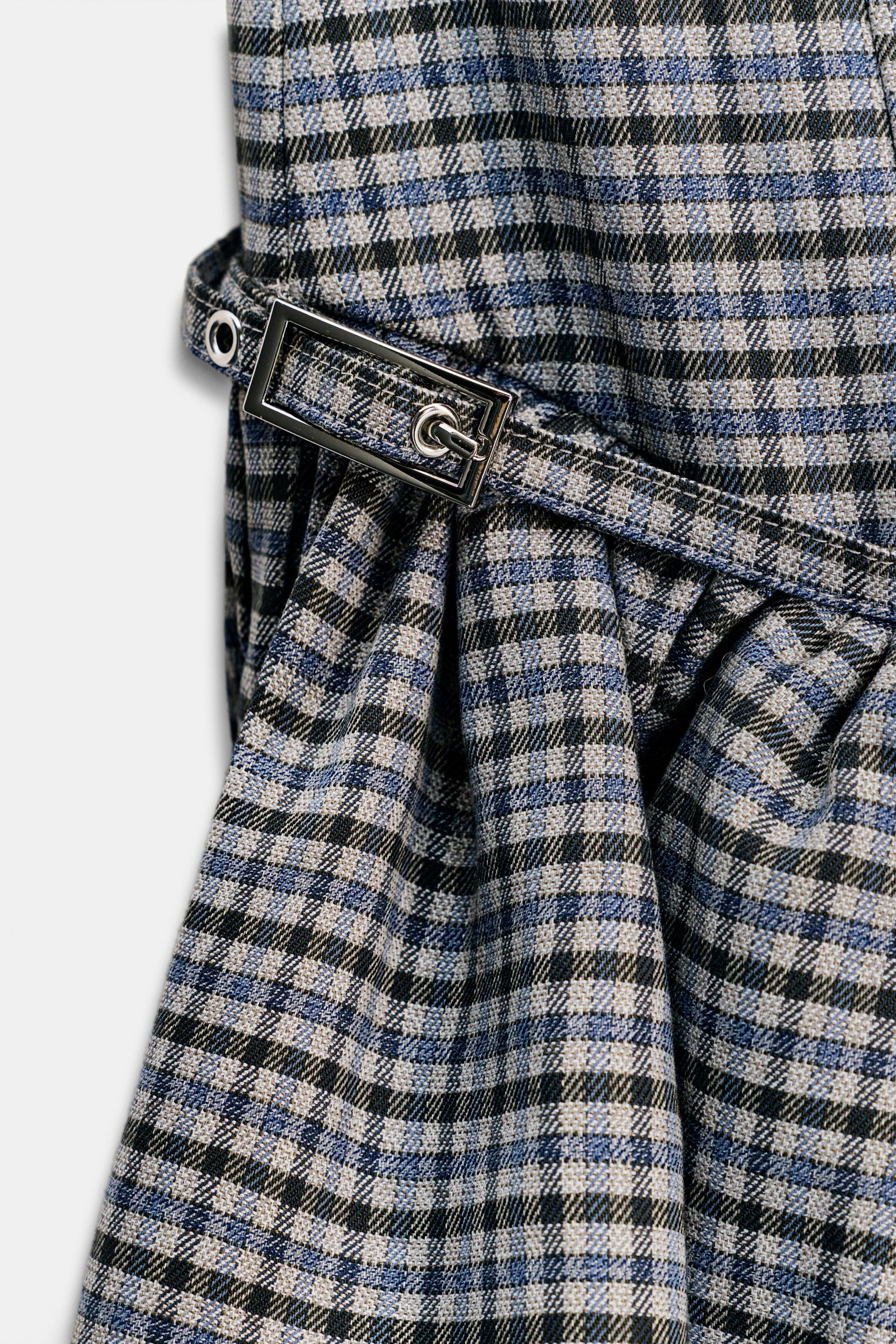 チェック柄フリル付きプレイスーツドレス - グレー/ブルー | ZARA