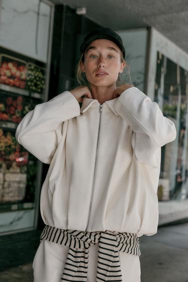 PLEATED FLEECE BOMBER JACKET - Ecru by Zara