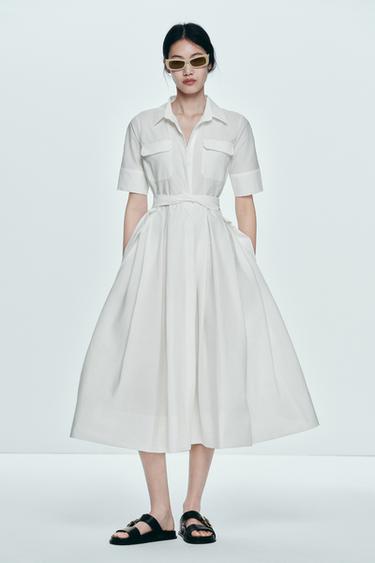ZW COLLECTION POPLIN MIDI DRESS - Oyster-white by Zara