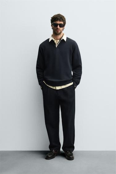 CONTRAST COLLAR POLO SWEATSHIRT - Navy blue by Zara