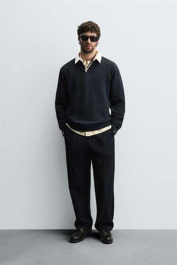 CONTRAST COLLAR POLO SWEATSHIRT