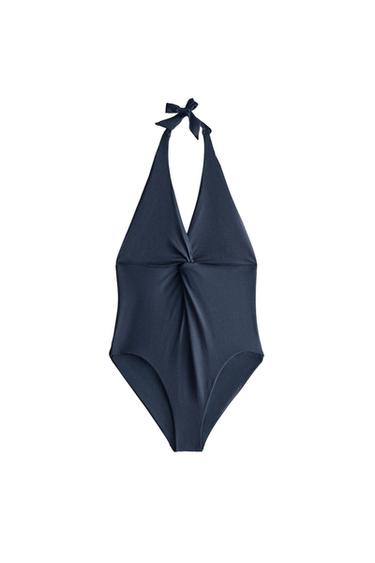 HALTER BEACH SWIMSUIT WITH KNOT - Mid-blue by Zara