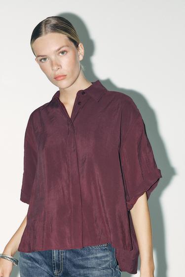 FLOWING MODAL SHIRT - Burgundy by Zara