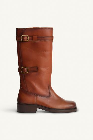 LIMITED EDITION BUCKLED LEATHER BOOTS - Brown by Zara - Image 4