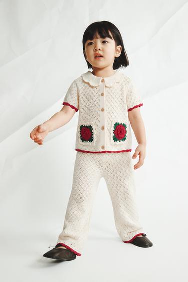 クロシェ編みフラワーキュロットパンツエクリュZaraのクロシェ編みフラワーキュロットパンツ - エクリュ 