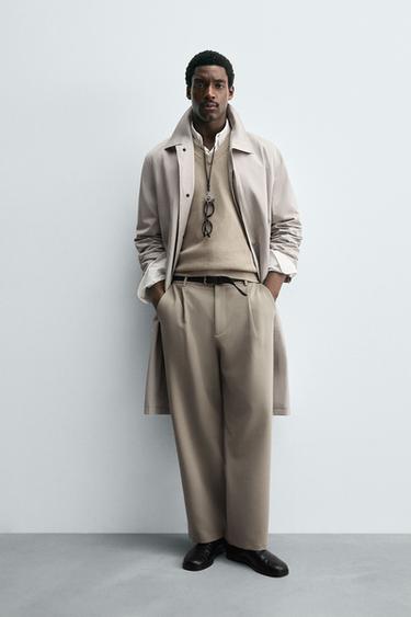 Zara RELAXED FIT PLEATED PANTS - Light tan