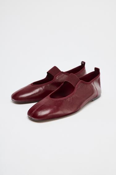 BALLERINES EN CUIR ÉLASTIQUES - Bordeaux de Zara - Image 3