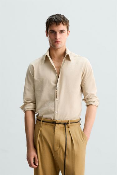 Zara LIMITED EDITION STRIPED SHIRT - Mid-ecru