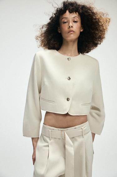 Zara BUTTONED CROPPED BLAZER - Ecru