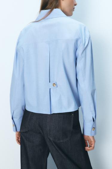CAMISA CROP ALGODÓN - Azul claro de Zara