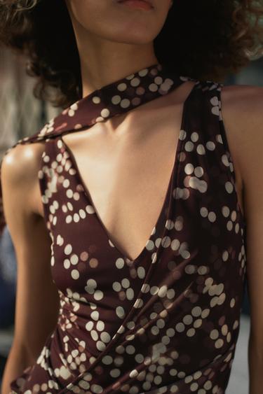 LONG DOTTED TULLE DRESS - Brown / Ecru by Zara - Image 1