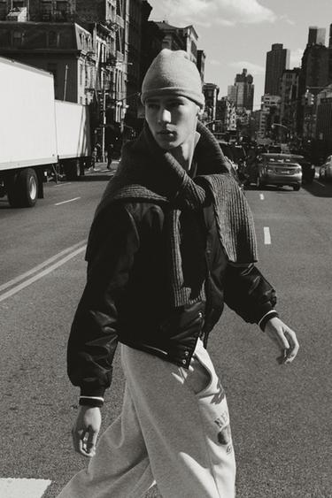 PATCHED QUILTED BOMBER JACKET - Navy blue by Zara