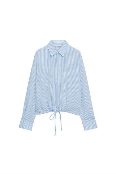 Zara ZARA WOMAN COLLECTION 繫帶條紋襯衫 - 藍色 / 白色