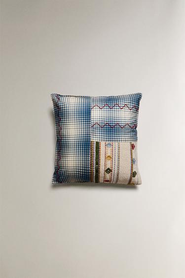 Zara PATCHWORK THROW PILLOW COVER - Blue marl - Image 0