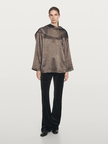 Zara Flowing satin blouse with tie detail - Gray - Image 0